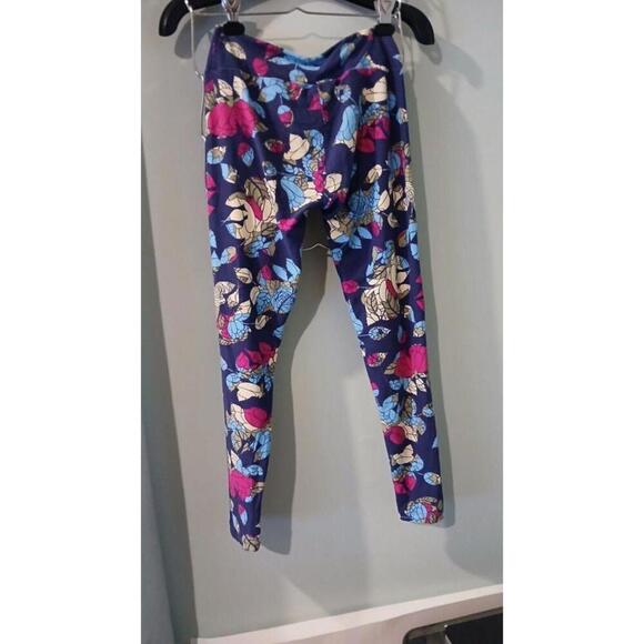 Lularoe Leggings One Size Blue, Purple Floral Design #mb - Picture 3 of 3